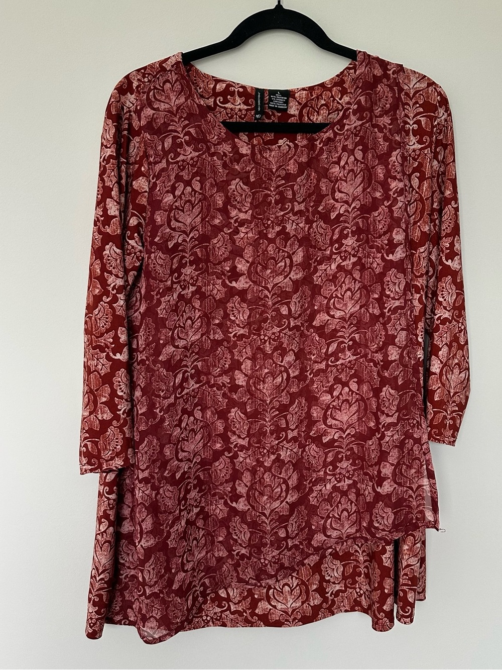 New Direction Tunic Top Floral Damask Print Layered Asymmetric 3/4 Sleeve Large